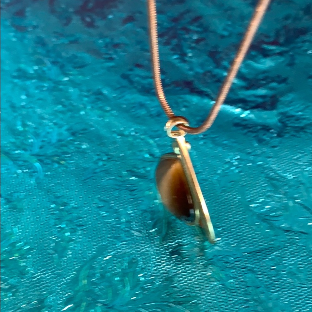 Necklace brown chain double teardrop cream stone - Picture 11 of 12